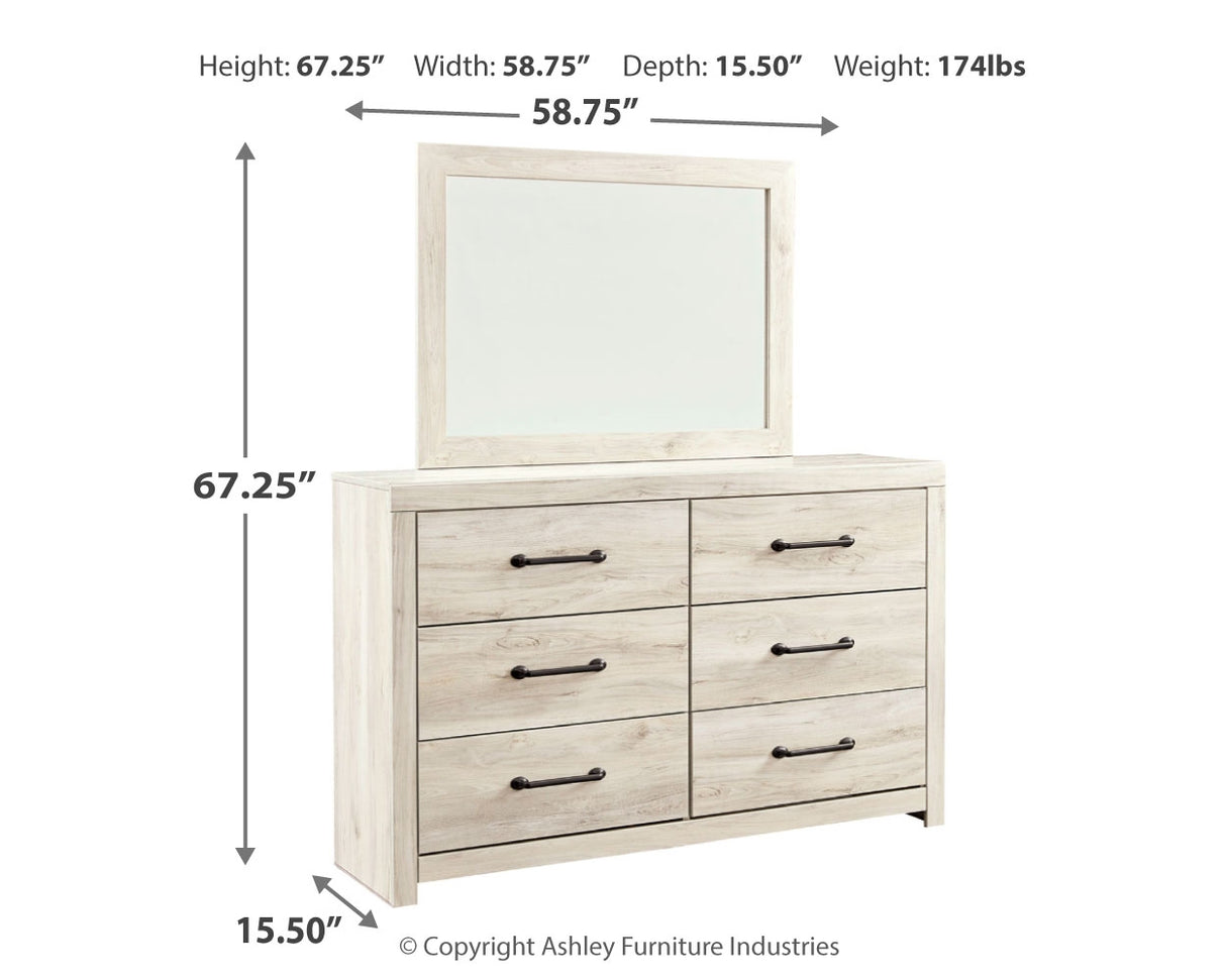 Cambeck Queen Panel Bed with 4 Storage Drawers with Mirrored Dresser, Chest and 2 Nightstands in Whitewash from Ashley - Luna Furniture