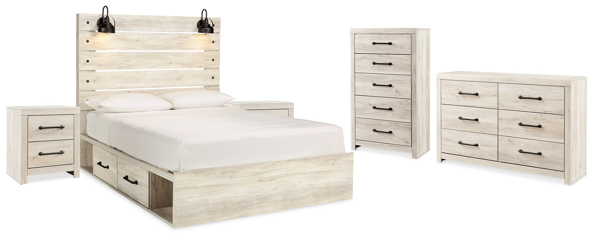 Cambeck Whitewash King Storage Bed, Dresser, Chest and 2 Nightstands from Ashley - Luna Furniture