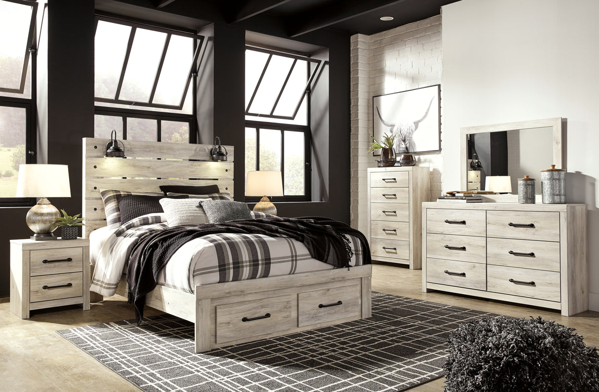 Cambeck Whitewash Queen Panel Storage Bed, Dresser, Mirror and Nightstand from Ashley - Luna Furniture