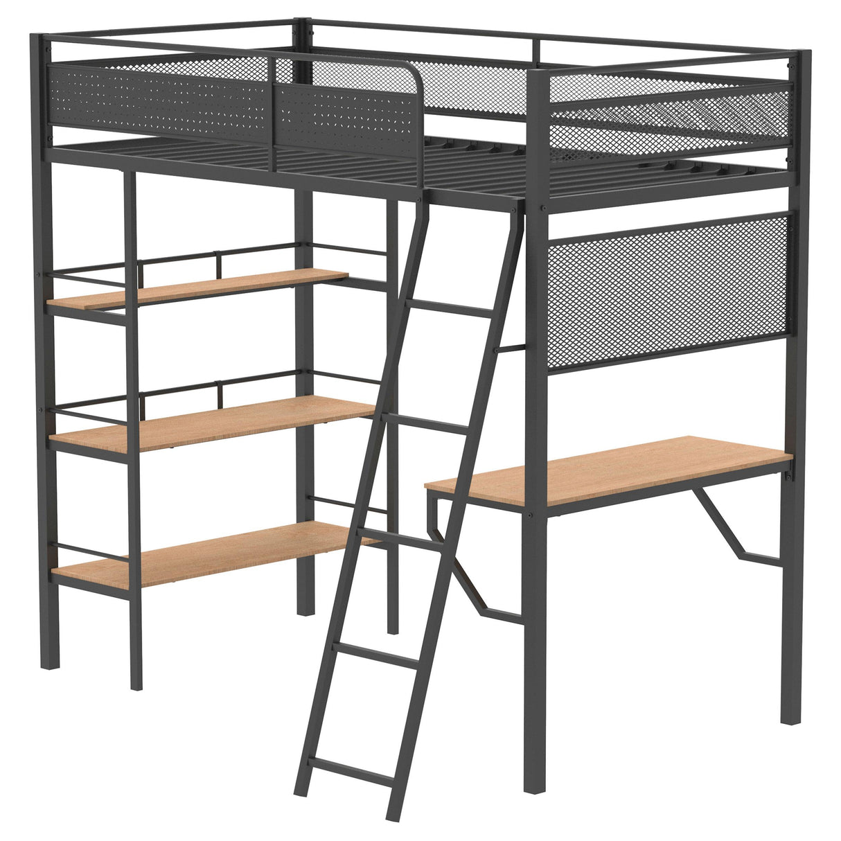 Campus Matte Black 3-Shelf Metal Twin Workstation Loft Bed from Coaster - Luna Furniture