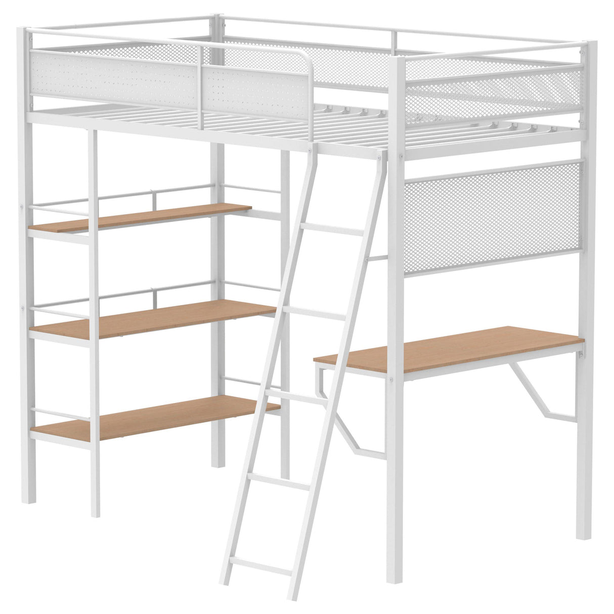 Campus Matte White 3-Shelf Metal Twin Workstation Loft Bed from Coaster - Luna Furniture