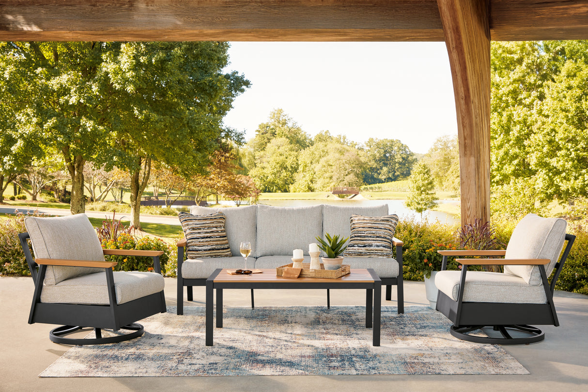 Carmel Highlands Dark Brown Outdoor Sofa/Chairs/Table (Set of 4) from Ashley Furniture - Luna Furniture