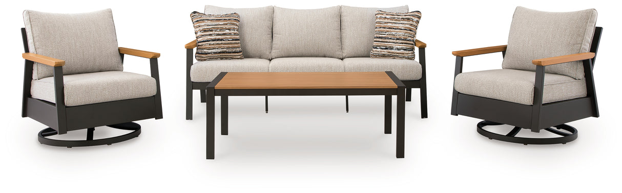 Carmel Highlands Dark Brown Outdoor Sofa/Chairs/Table (Set of 4) from Ashley Furniture - Luna Furniture