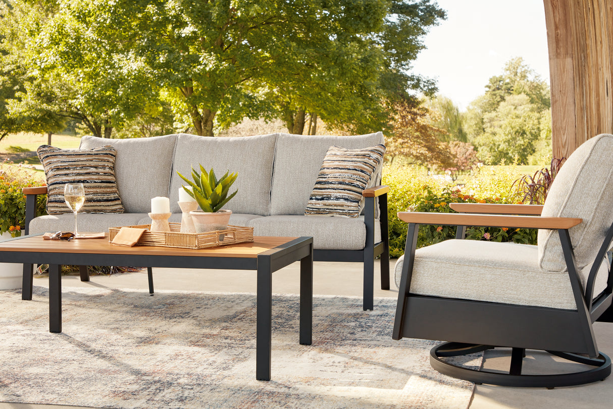 Carmel Highlands Dark Brown Outdoor Sofa/Chairs/Table (Set of 4) from Ashley Furniture - Luna Furniture
