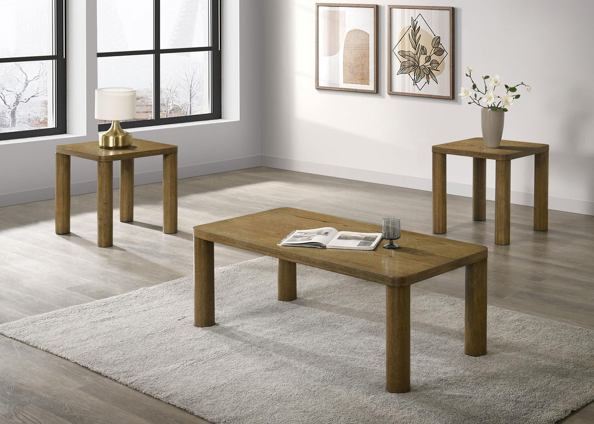 Castlewood Brown Oak 3-Piece Cocktail Coffee Table Set from Coaster - Luna Furniture