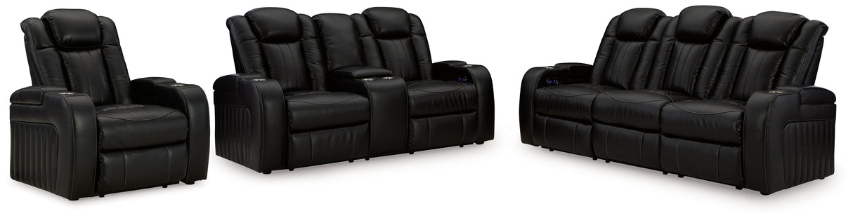 Caveman Den Sofa, Loveseat and Recliner in Midnight from Ashley - Luna Furniture