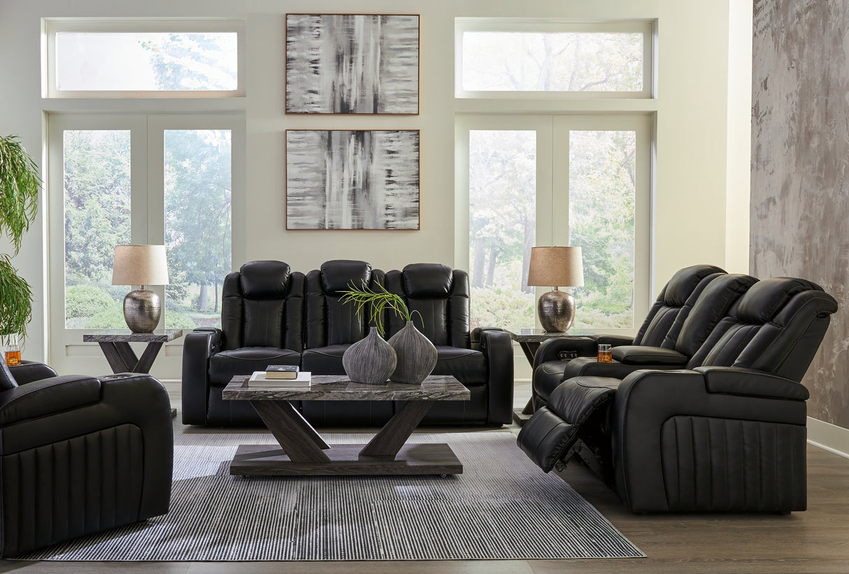 Caveman Den Sofa, Loveseat and Recliner in Midnight from Ashley - Luna Furniture