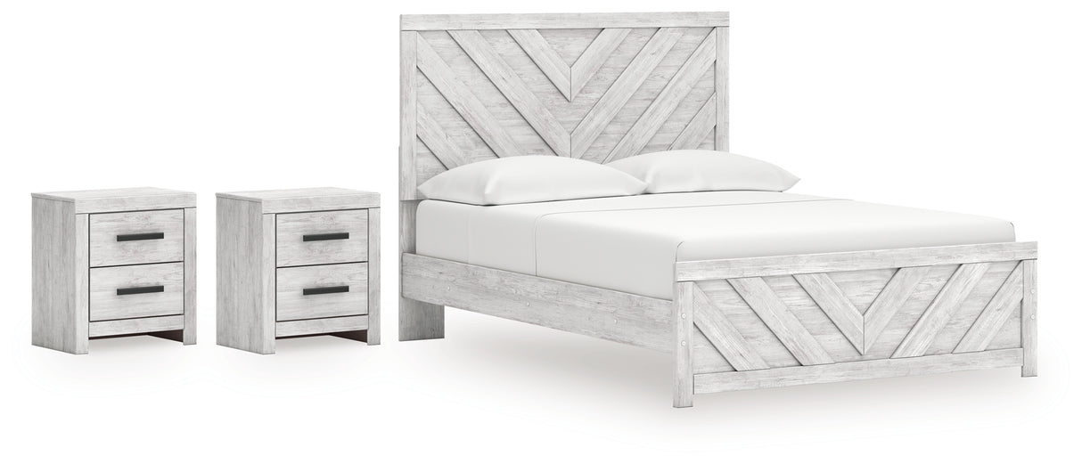 Cayboni Queen Panel Bed with 2 Nightstands in Whitewash from Ashley - Luna Furniture