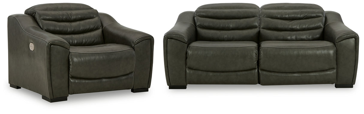 Center Line 2-Piece Power Reclining Loveseat with Recliner in Dark Gray from Ashley - Luna Furniture