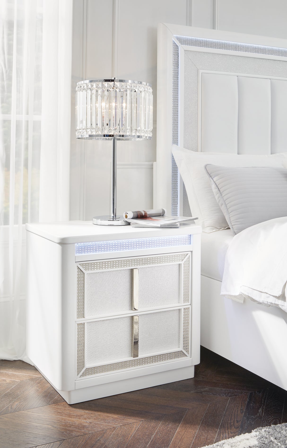 Chalanna California King Upholstered Storage Bed with Dresser and Nightstand in White from Ashley - Luna Furniture