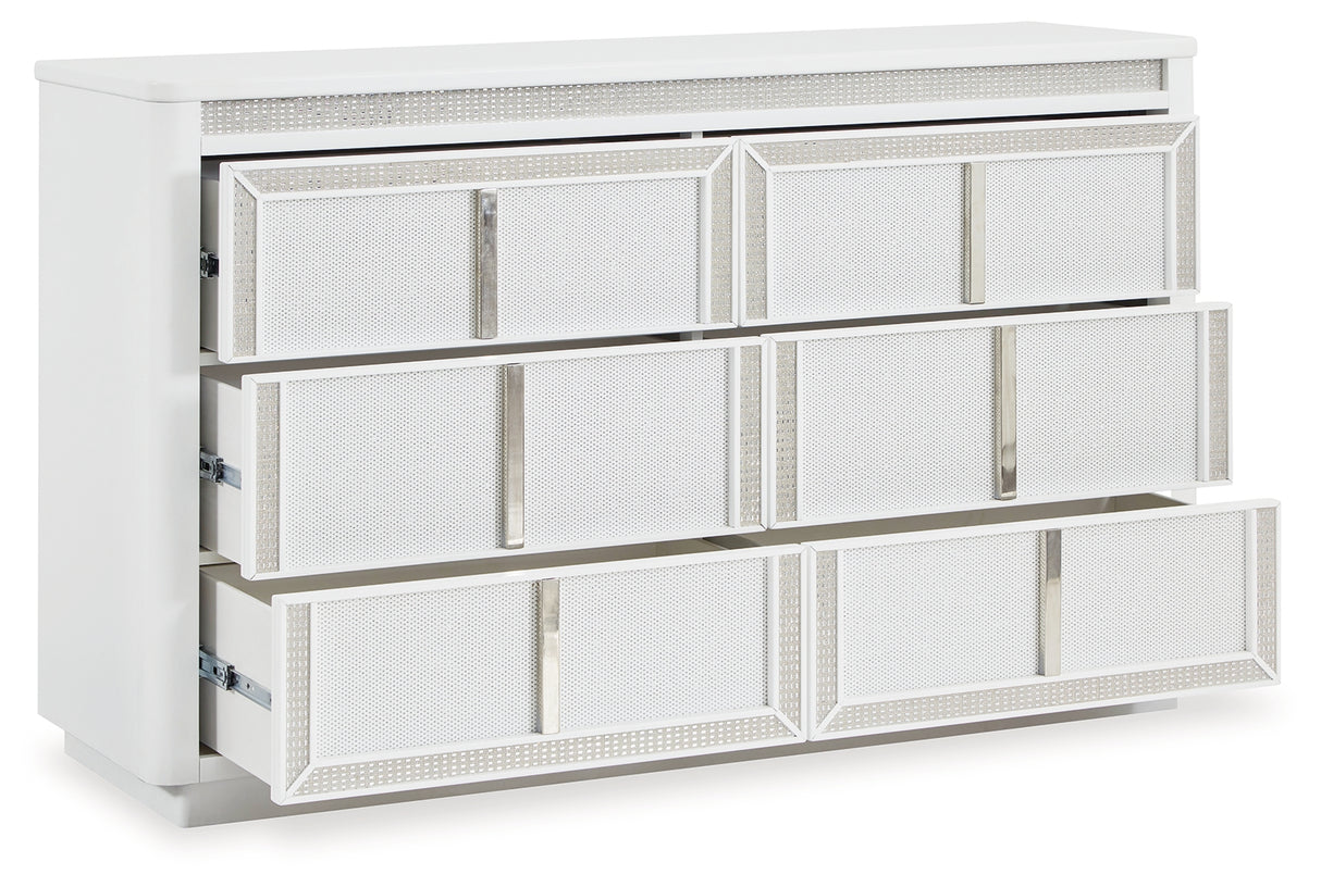 Chalanna California King Upholstered Storage Bed with Dresser in White from Ashley - Luna Furniture