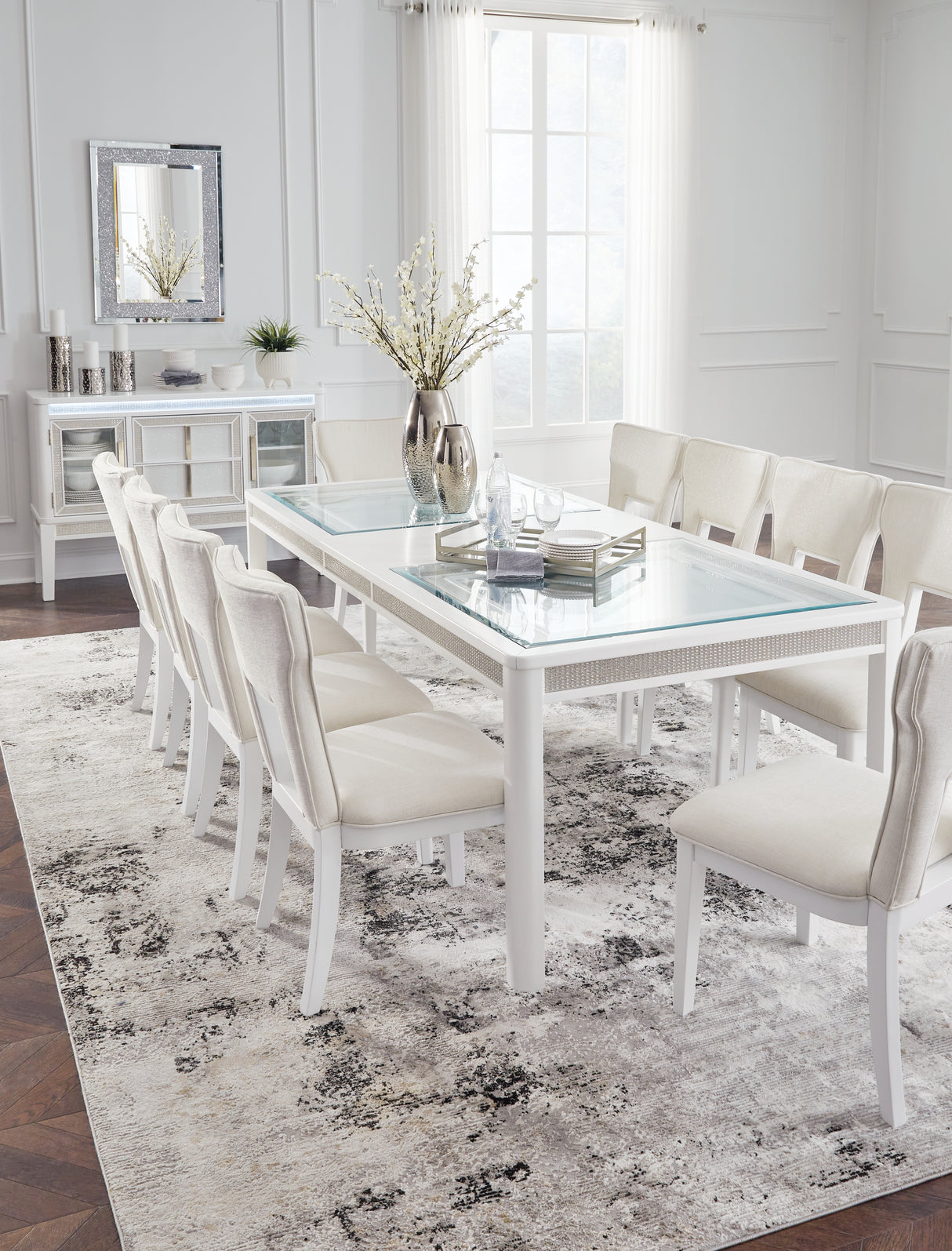 Chalanna Dining Table and 10 Chairs in White from Ashley - Luna Furniture