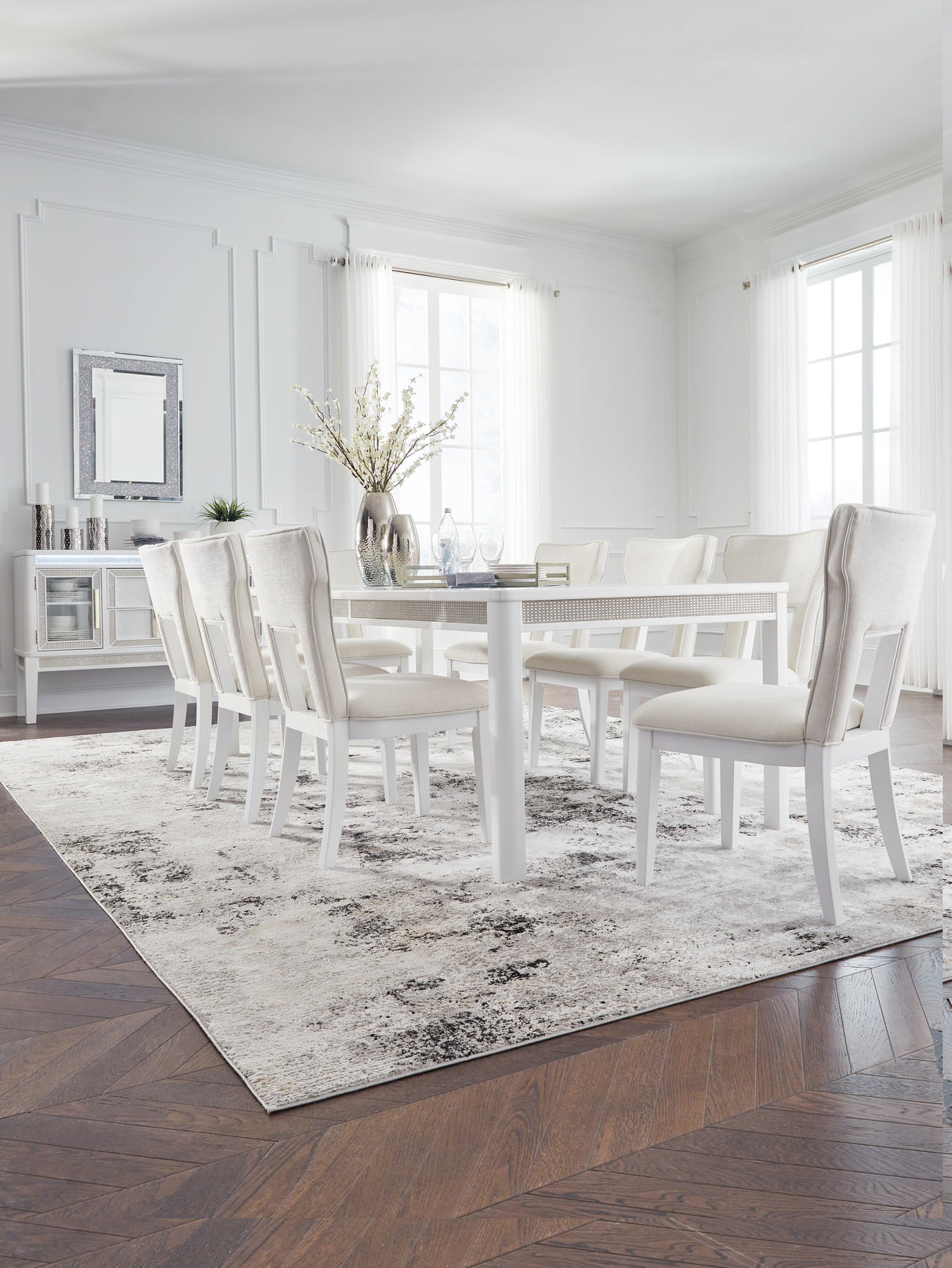 Chalanna Dining Table and 8 Chairs in White from Ashley Furniture - Luna Furniture