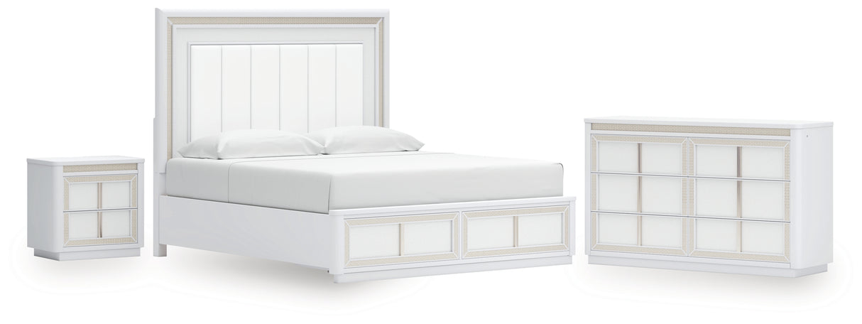Chalanna King Upholstered Storage Bed with Dresser and Nightstand in White from Ashley - Luna Furniture
