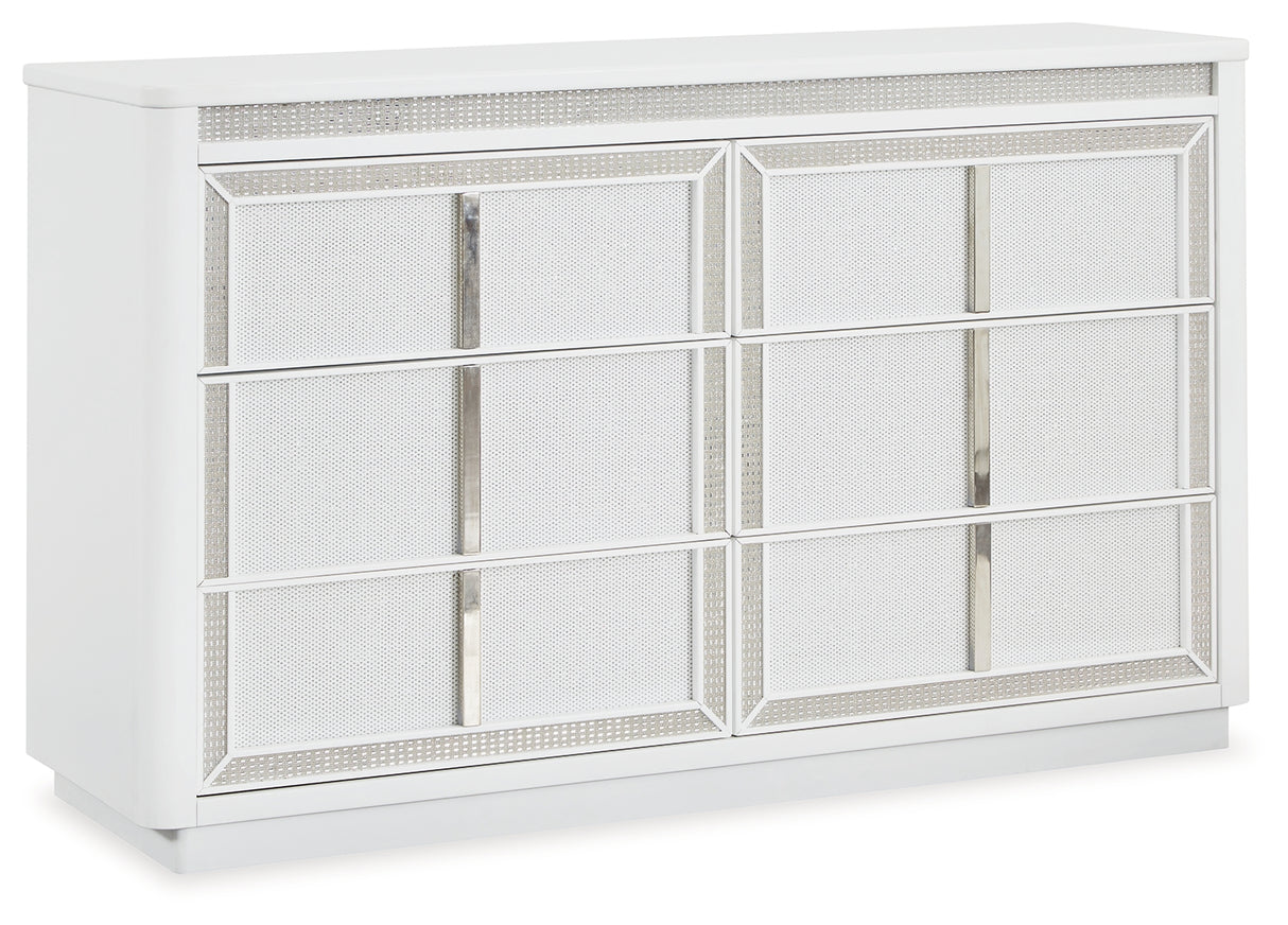 Chalanna King Upholstered Storage Bed with Dresser in White from Ashley - Luna Furniture