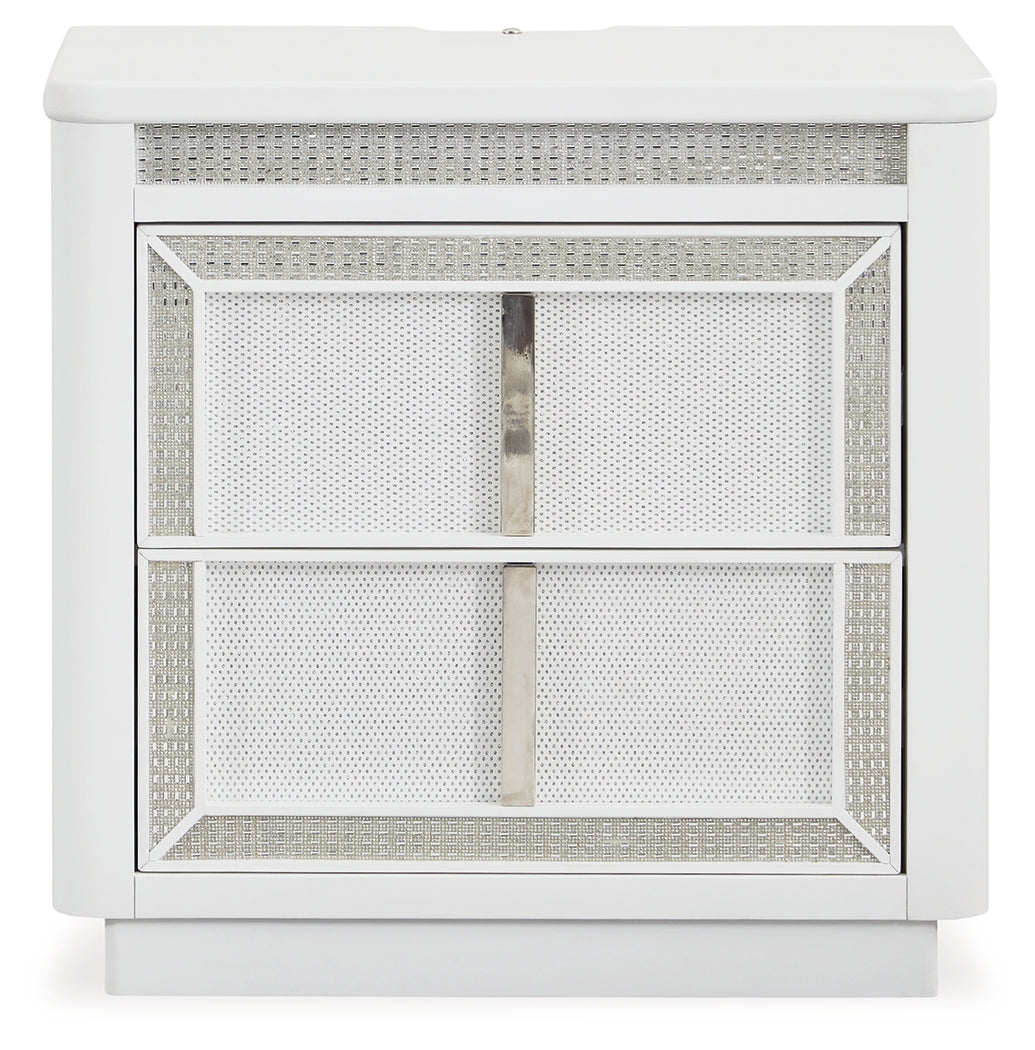 Chalanna Queen Upholstered Storage Bed with Mirrored Dresser, Chest and 2 Nightstands in White from Ashley - Luna Furniture