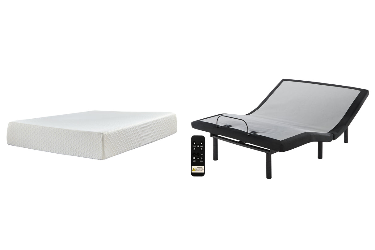 Chime 12 Inch Memory Foam Mattress with Adjustable Base in White from Ashley - Luna Furniture