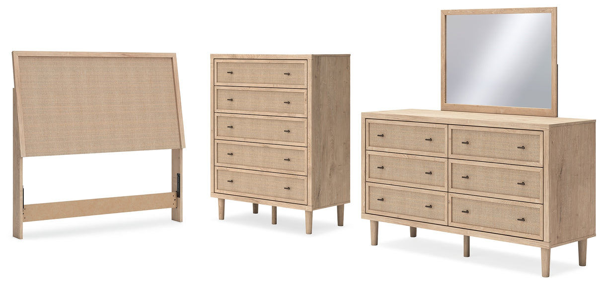 Cielden Full Upholstered Panel Bed with Mirrored Dresser and Chest in Two-tone from Ashley - Luna Furniture