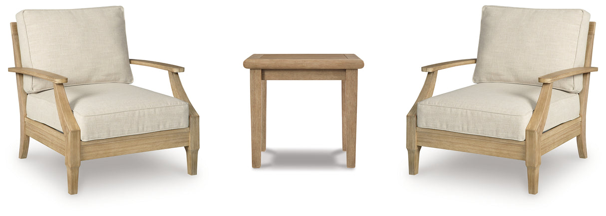 Clare View 2 Outdoor Chairs with End Table in Beige from Ashley Furniture - Luna Furniture
