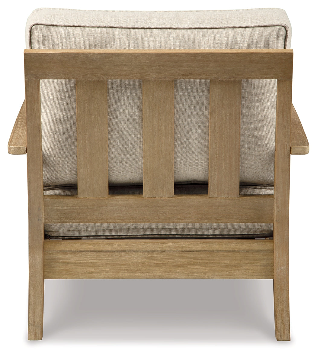 Clare View 2 Outdoor Lounge Chairs with 2 End Tables in Beige from Ashley - Luna Furniture