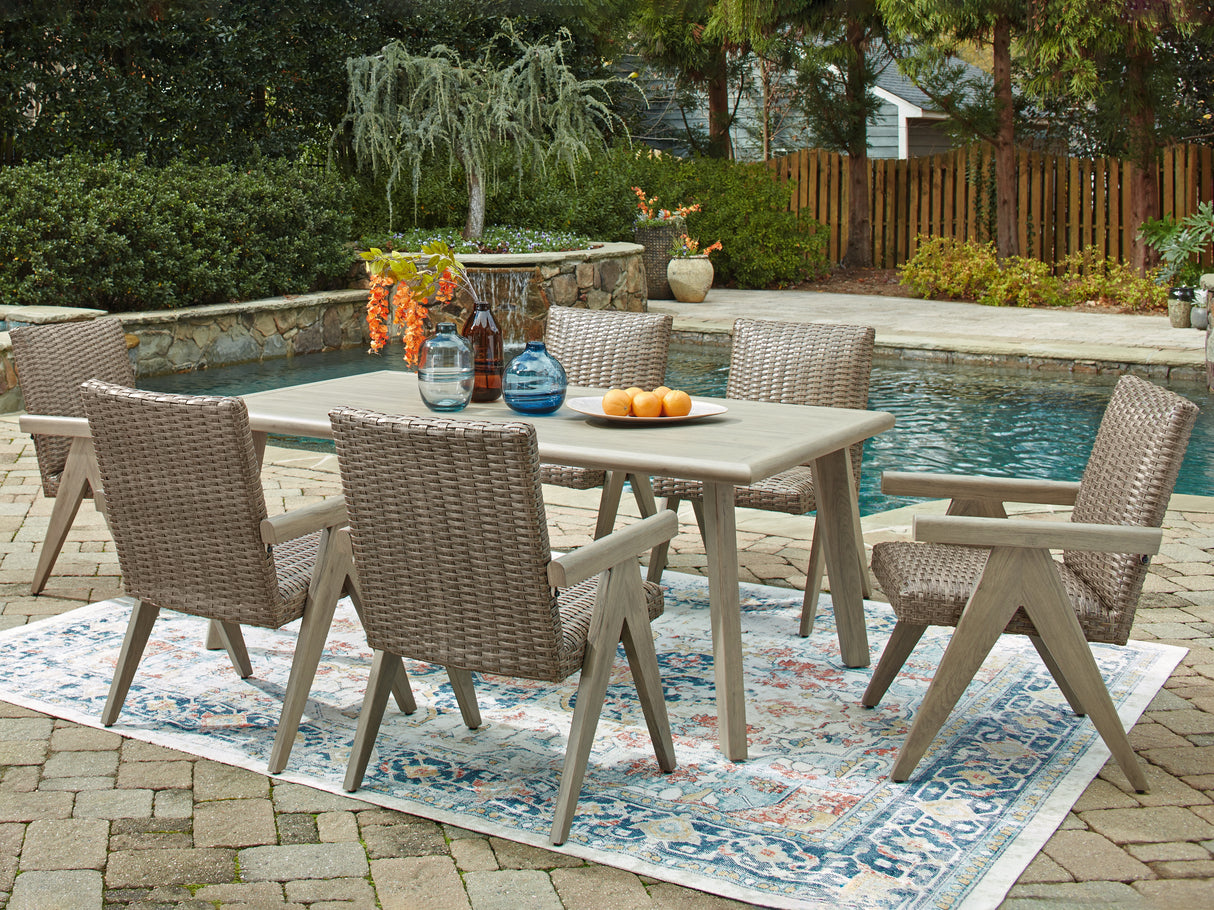 Cliff Trails Outdoor Dining Table and 6 Chairs in Beige from Ashley - Luna Furniture