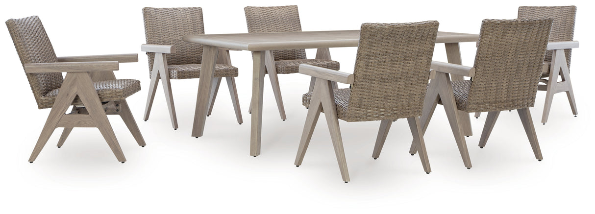Cliff Trails Outdoor Dining Table and 6 Chairs in Beige from Ashley - Luna Furniture
