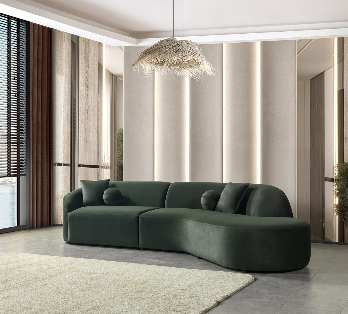 Cloe Green Velvet Curved 134" RAF Sectional from Nova Furniture - Luna Furniture