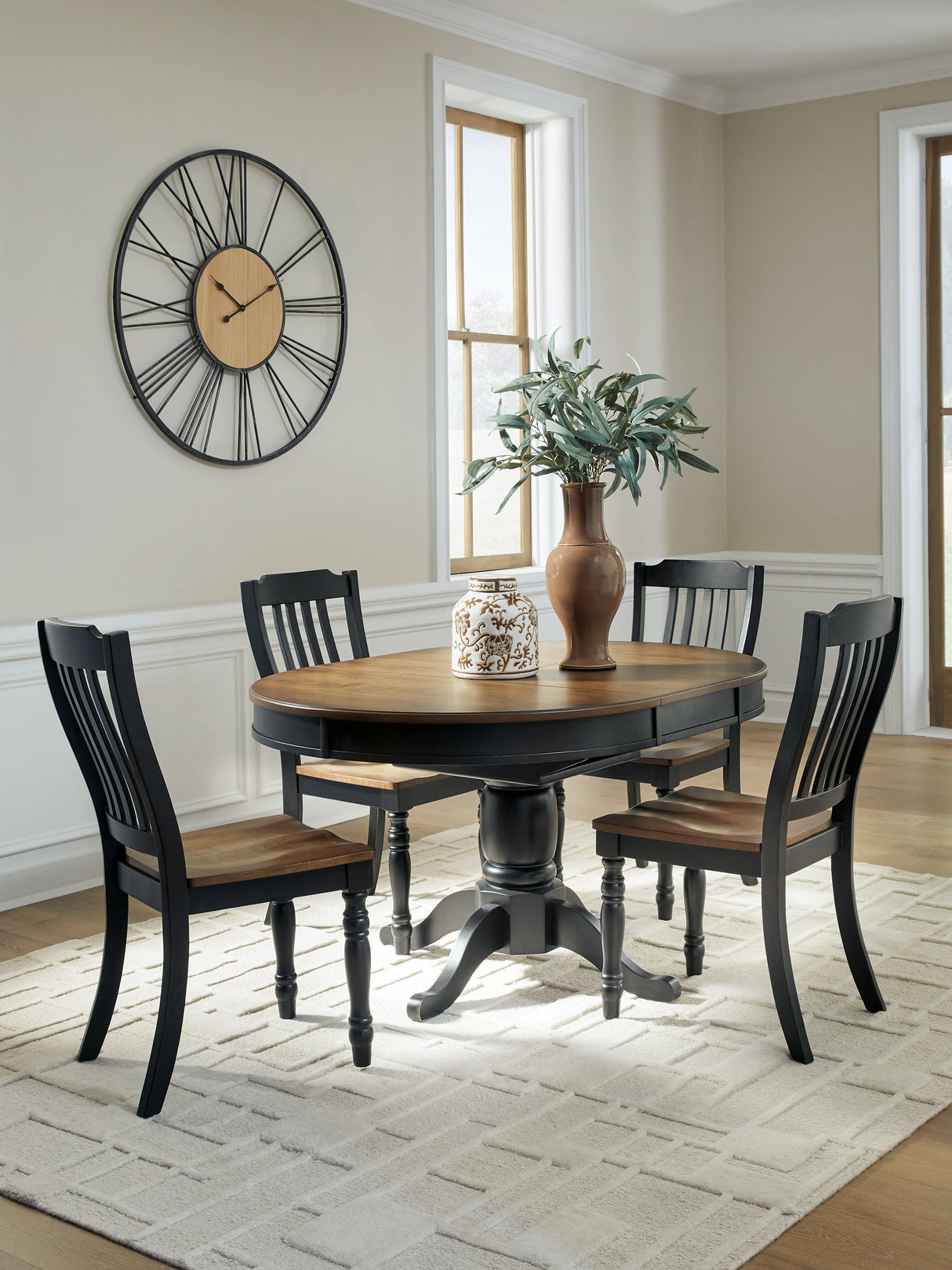 Clorazi Black/Brown Round Oval Extension Dining Table and 4 Chairs from Ashley Furniture - Luna Furniture