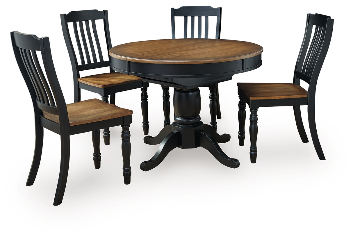 Clorazi Black/Brown Round Oval Extension Dining Table and 4 Chairs from Ashley Furniture - Luna Furniture