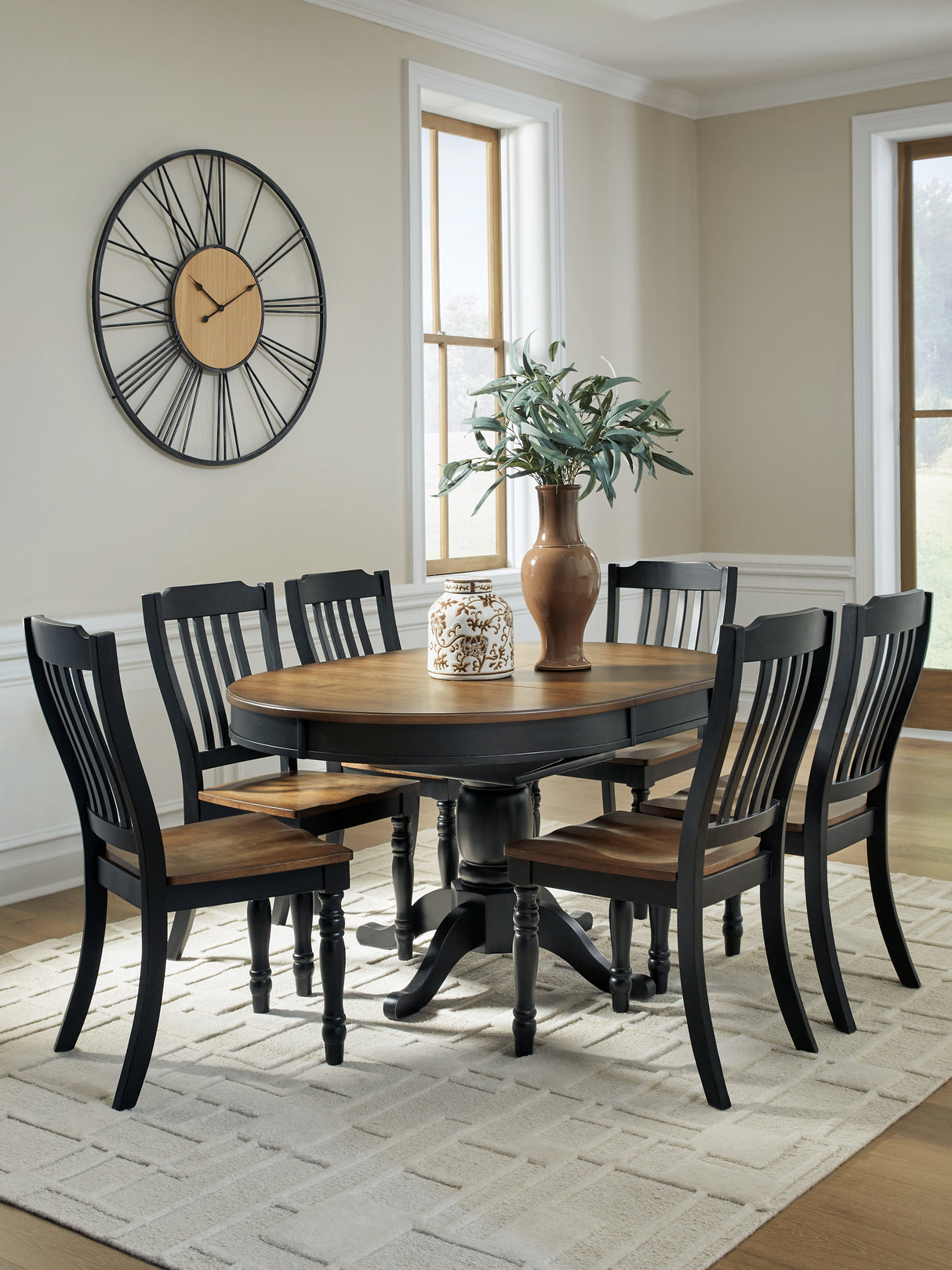 Clorazi Black/Brown Round Oval Extension Dining Table and 6 Chairs from Ashley Furniture - Luna Furniture