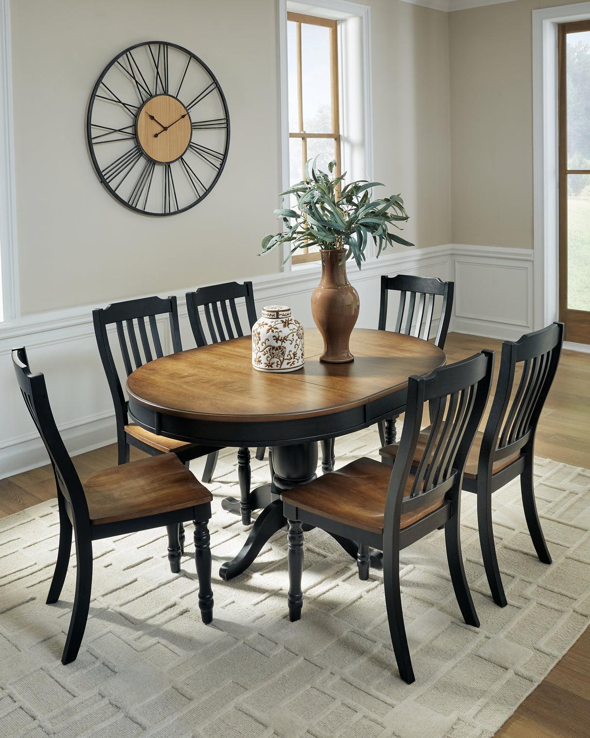 Clorazi Black/Brown Round Oval Extension Dining Table and 6 Chairs from Ashley Furniture - Luna Furniture
