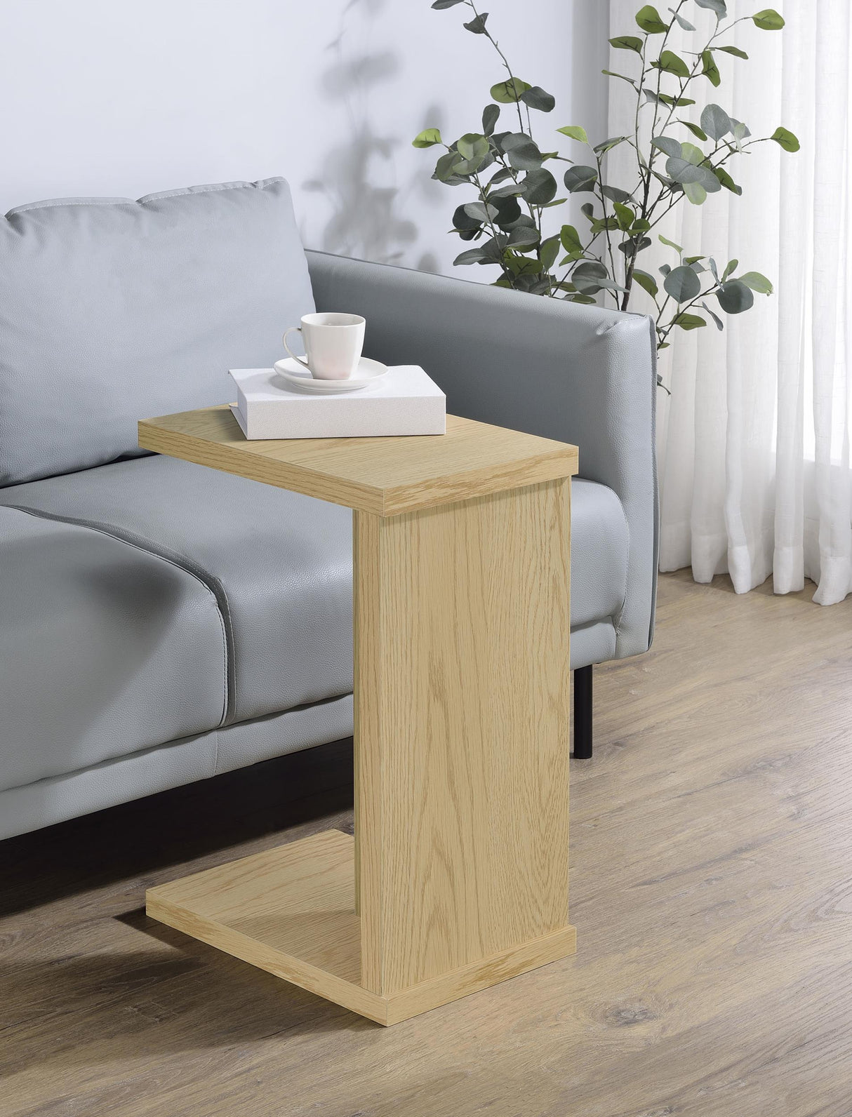 Clower Light Oak Engineered Wood C-Shaped Sofa Side Table from Coaster - Luna Furniture
