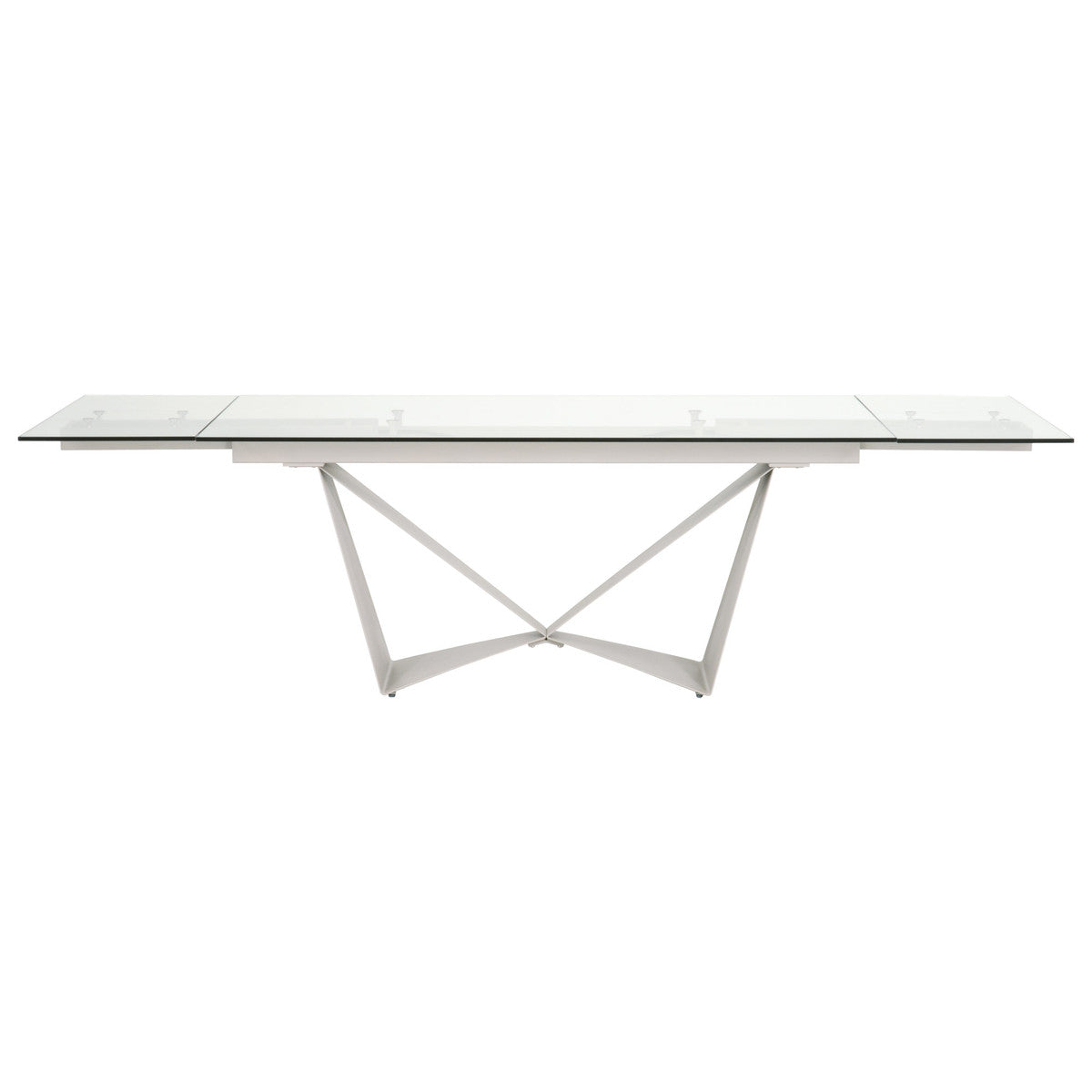 Vida Extension Dining Table in Matte Light Gray, Clear Glass from Essentials For Living - Luna Furniture