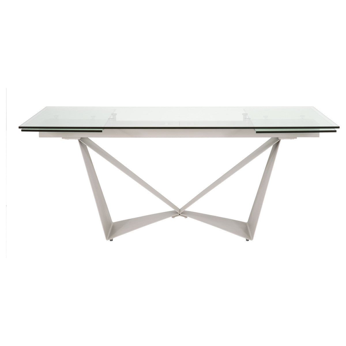 Vida Extension Dining Table in Matte Light Gray, Clear Glass from Essentials For Living - Luna Furniture