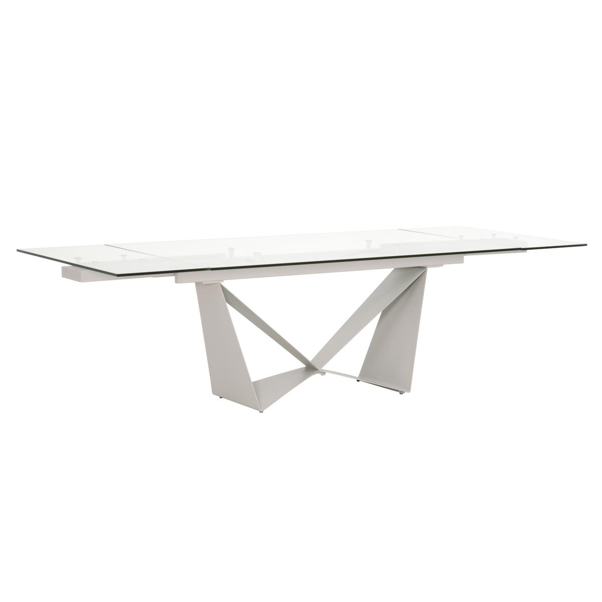 Vida Extension Dining Table in Matte Light Gray, Clear Glass from Essentials For Living - Luna Furniture