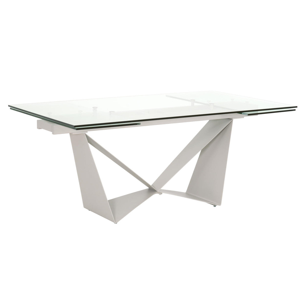 Vida Extension Dining Table in Matte Light Gray, Clear Glass from Essentials For Living - Luna Furniture