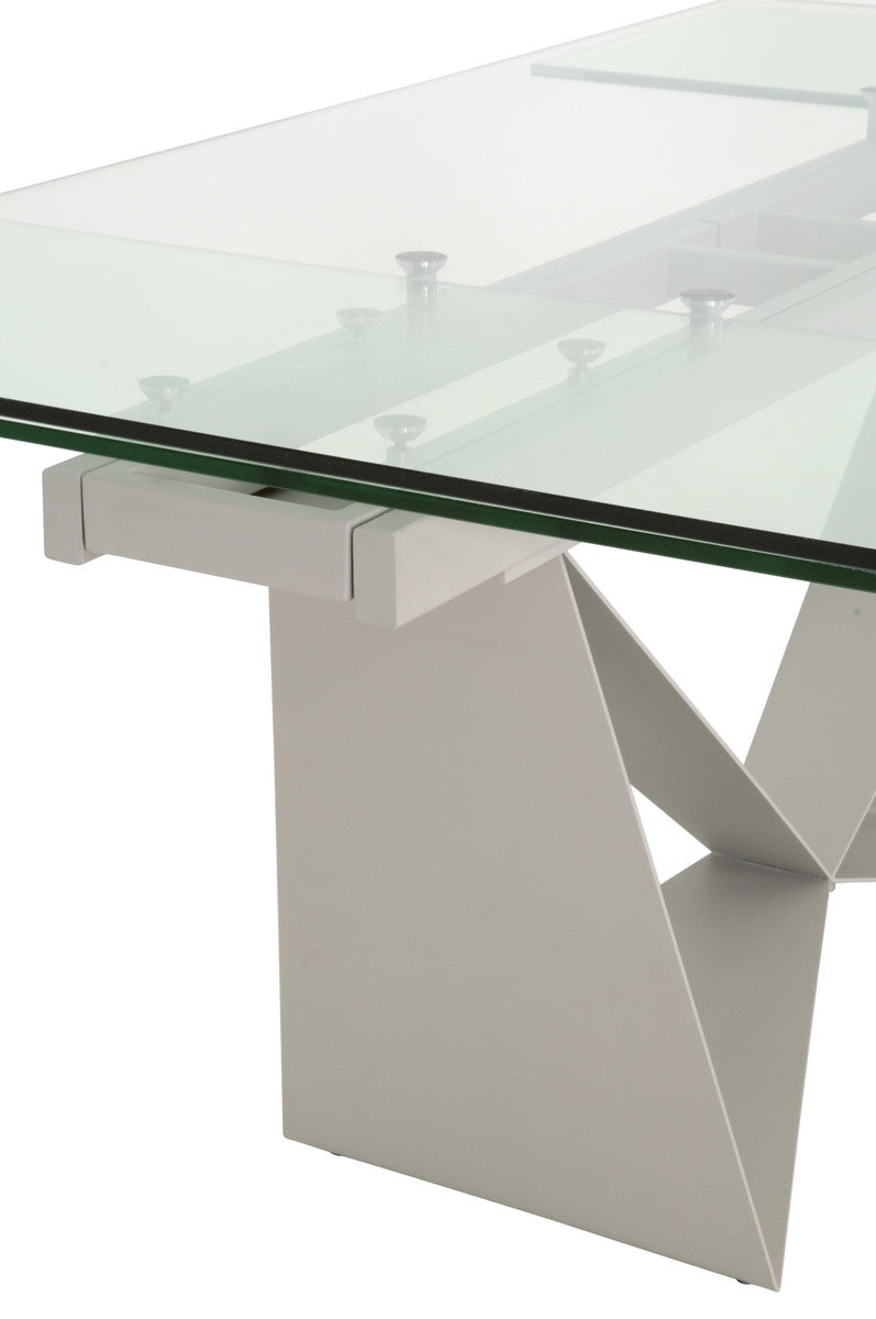 Vida Extension Dining Table in Matte Light Gray, Clear Glass from Essentials For Living - Luna Furniture