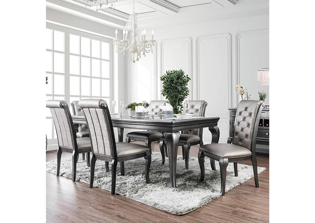 Amina Gray 9-Piece Transitional Glass Top Dining Room Set with 18" Expandable Leaf (Table & 8 Chairs) from Furniture of America - Luna Furniture