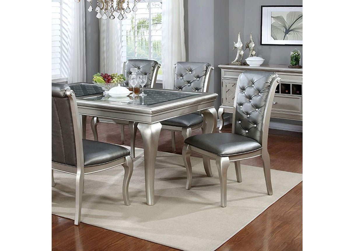 Amina Champagne 7-Piece Transitional Glass Top Dining Table Set (Table & 6 Chairs) from Furniture of America - Luna Furniture