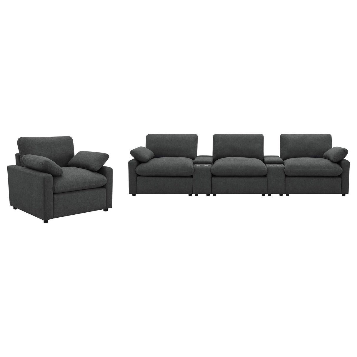 Collins Dark Gray 5-Piece Power Reclining Home Theater Seating from Coaster - Luna Furniture