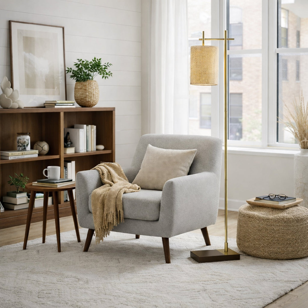 Brizo Bamboo Lampshade Floor Lamp Dark brown and Bronze from Ashcroft Furniture - Luna Furniture