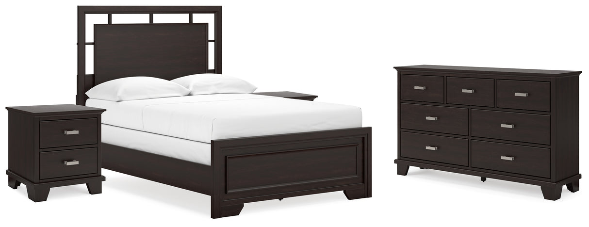 Covetown Full Panel Bed with Dresser and 2 Nightstands in Dark Brown from Ashley - Luna Furniture