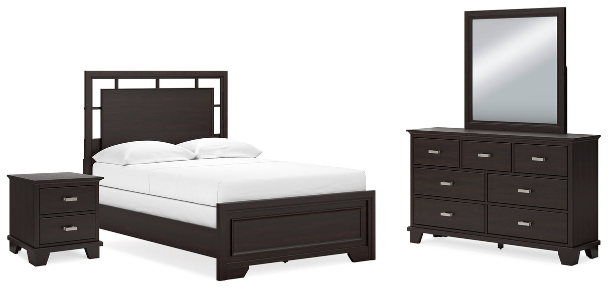 Covetown Full Panel Bed with Mirrored Dresser and Nightstand in Dark Brown from Ashley - Luna Furniture