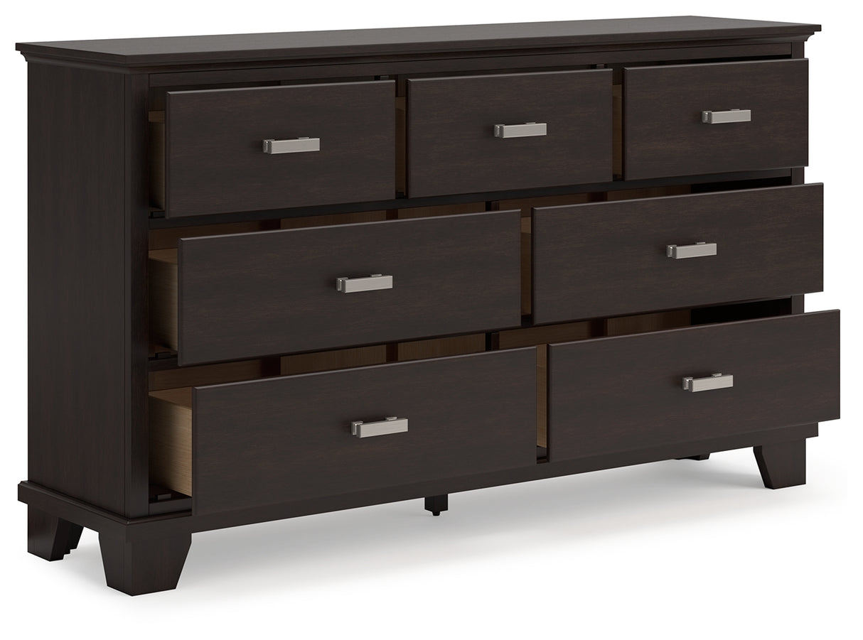 Covetown Queen Panel Bed with Dresser and 2 Nightstands in Dark Brown from Ashley - Luna Furniture