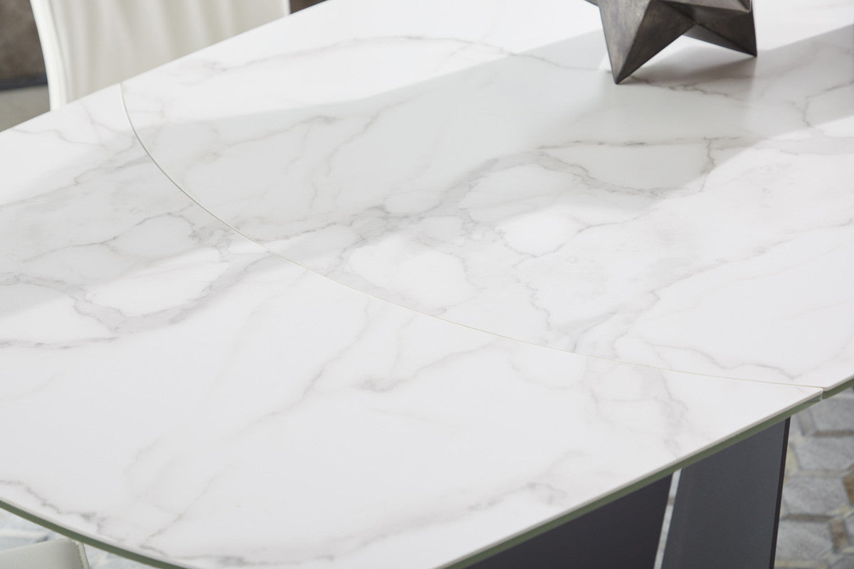 Torque Extension Dining Table in Matte Dark Gray, White Ceramic from Essentials For Living - Luna Furniture