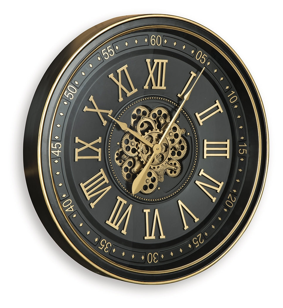 Dairton Black/Gold Finish Wall Clock from Ashley - Luna Furniture