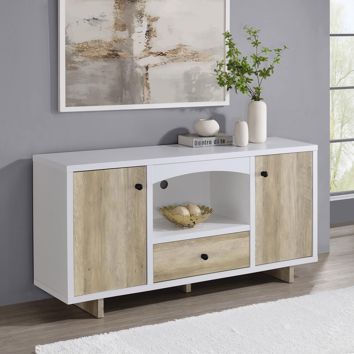 Dalton White and Distressed Pine 2-Door Storage Credenza from Coaster - Luna Furniture