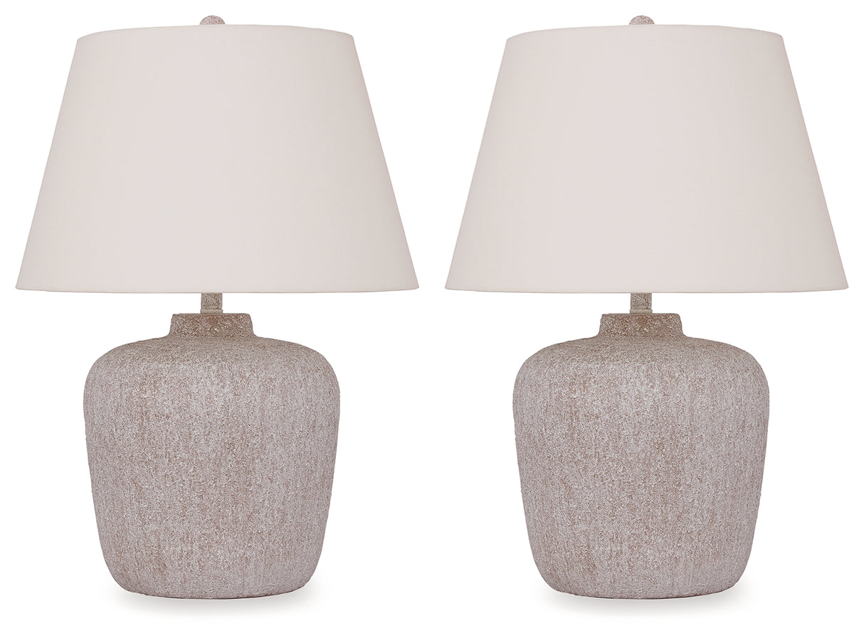 Danry 2-Piece Table Lamp Set in Distressed Cream from Ashley - Luna Furniture