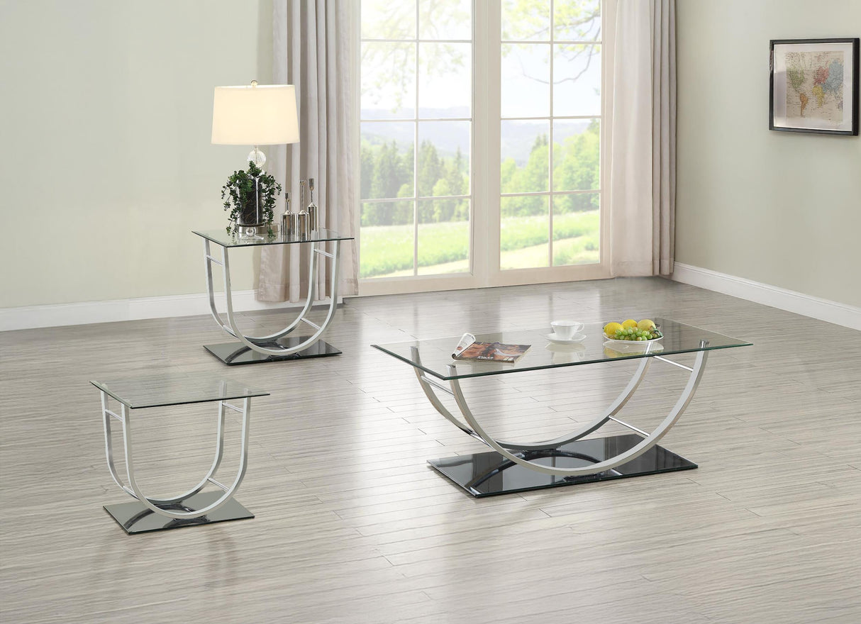 Danville Chrome 3-Piece Glass Top Coffee and End Table Set from Coaster - Luna Furniture