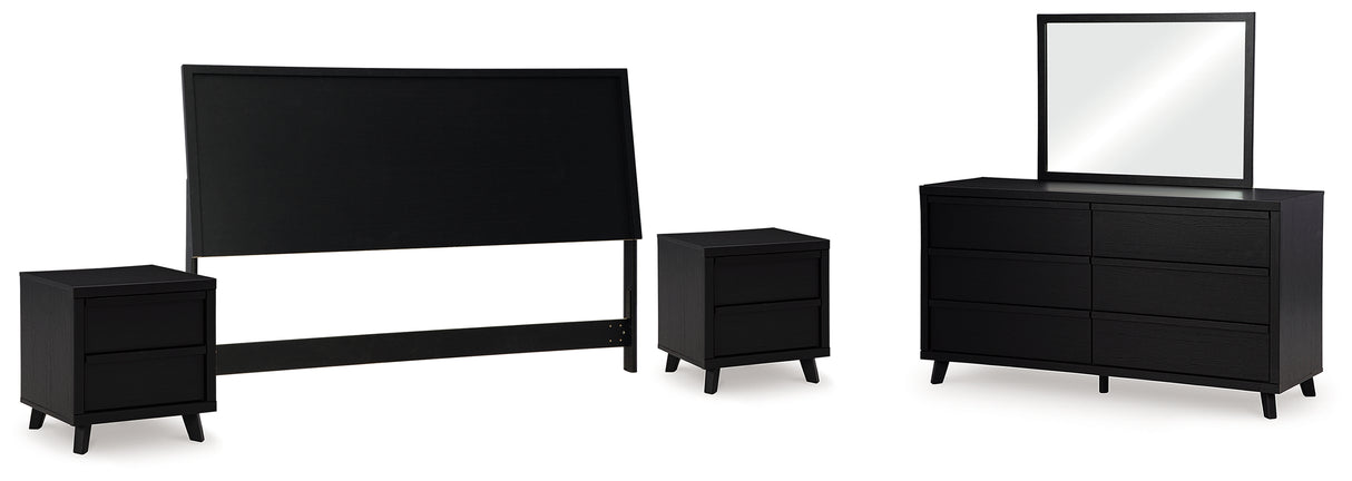 Danziar King Panel Headboard with Mirrored Dresser and 2 Nightstands in Black from Ashley - Luna Furniture